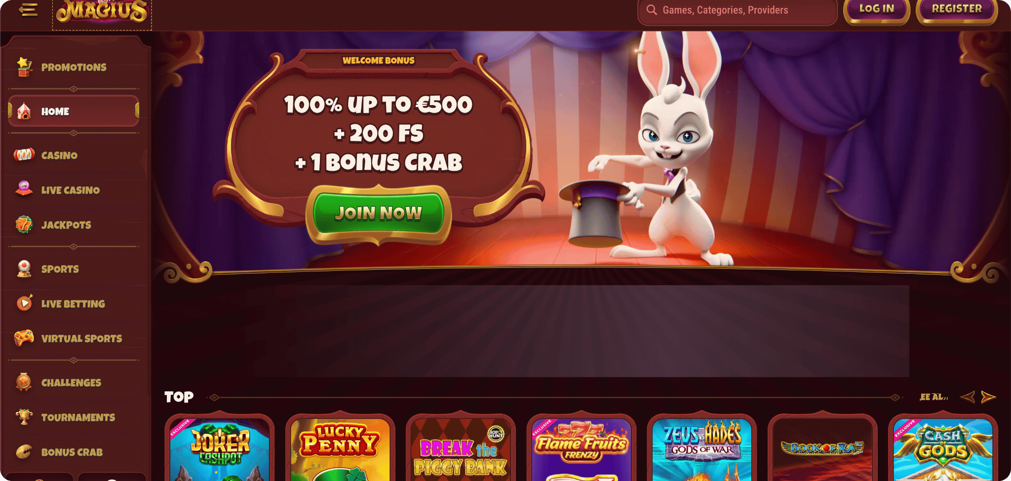 Magius screenshot van de startpagina